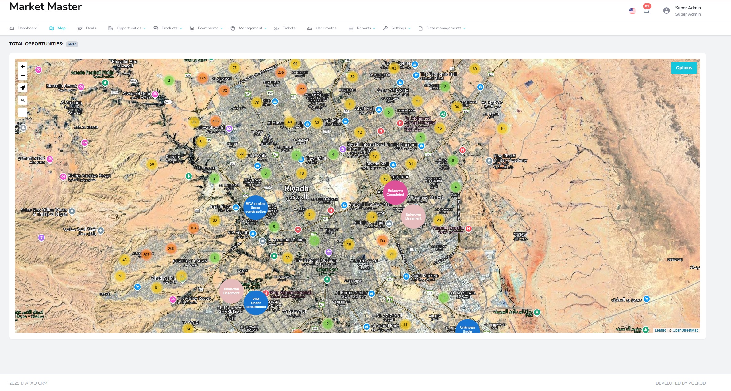 Interactive map interface showing real-time GPS tracking, project locations, and route optimization features